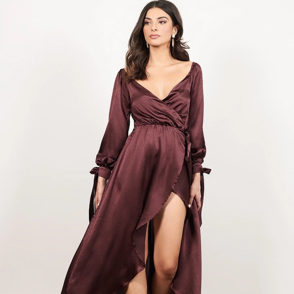 NWOT TOBI Wine Wrap Dress with Long Sleeves and Slit